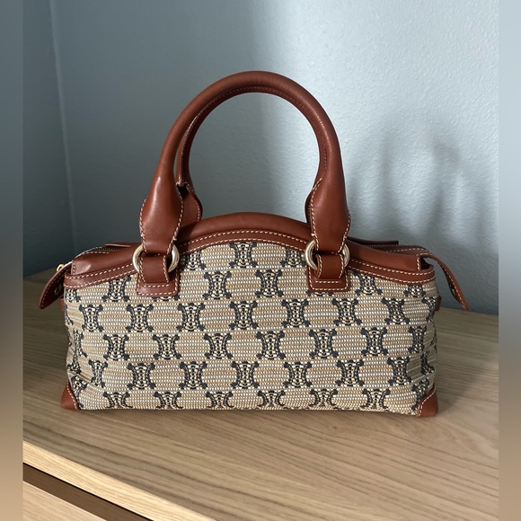 CELINE Ultra Rare Straw Raffia Macadam East West Panier Satchel Brown Beige Navy - Picture 1 of 10